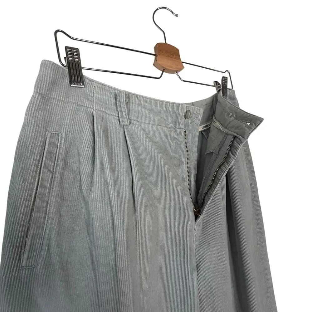 VTG Lizsport Corduroy High Rise Pants Pleated Front Spring Blue Gray Size 14